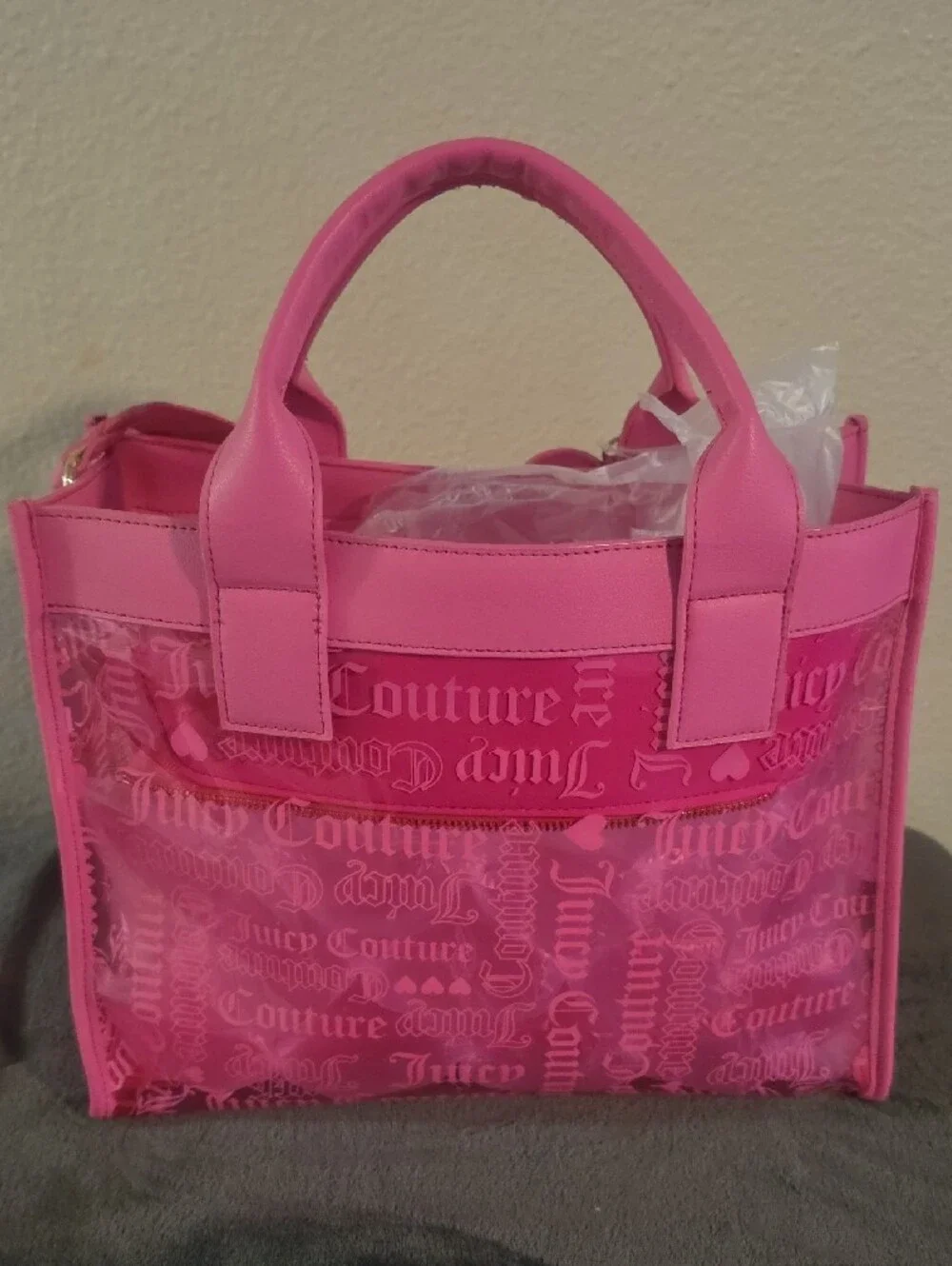 Juicy Couture Pink Clear Tote Bag with Heart Charm